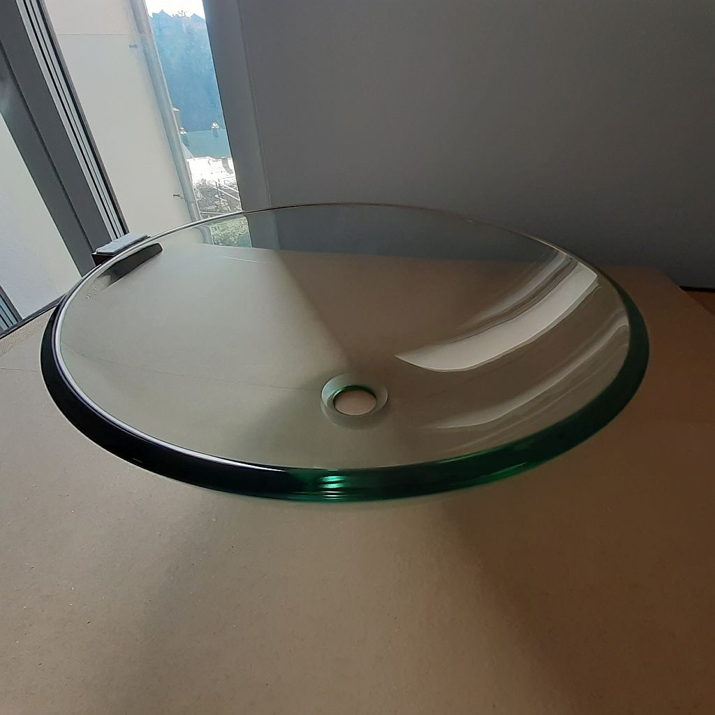 Sklenené umývadlo 42 cm – nové, tvrdené sklo, na dosku - 4