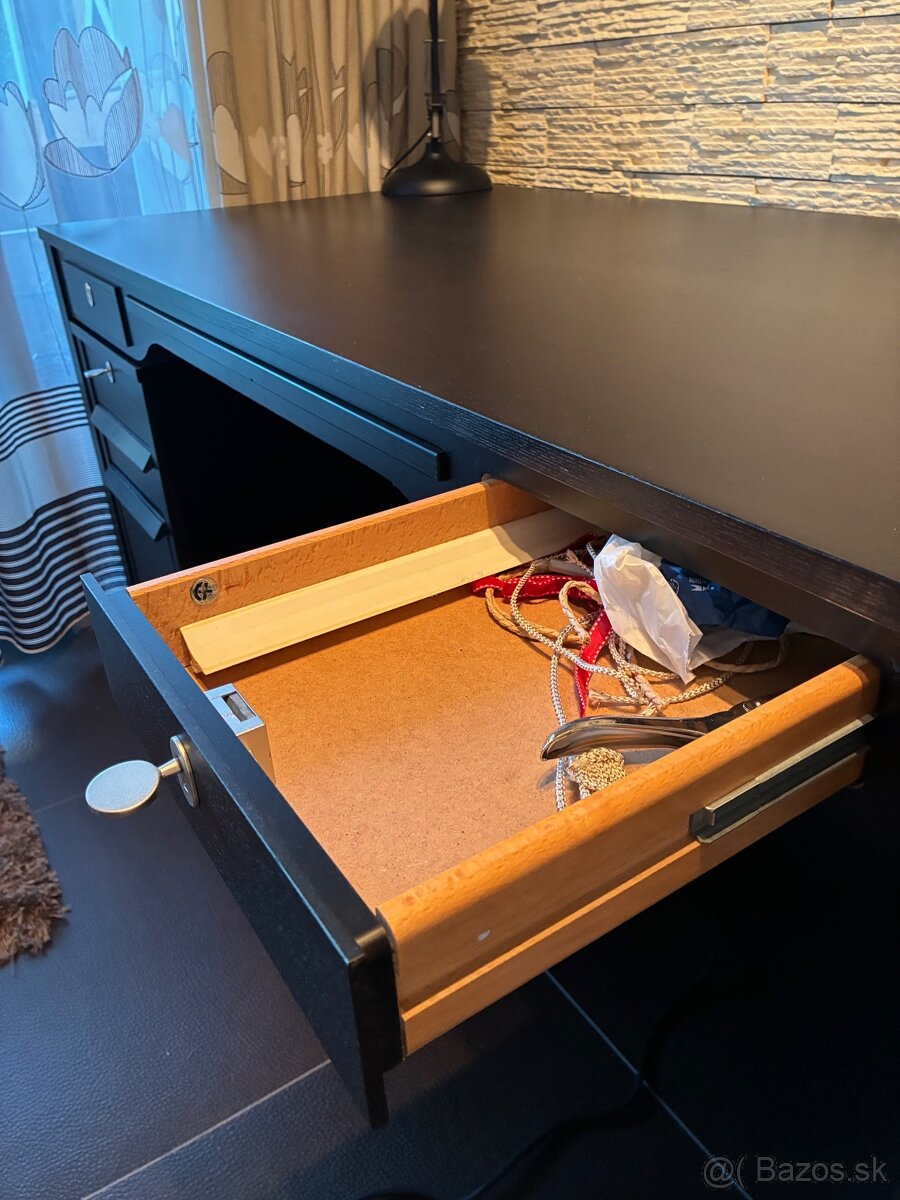 Elegantný veľký čierny pracovný stôl + šuflíkový kontajner - 4