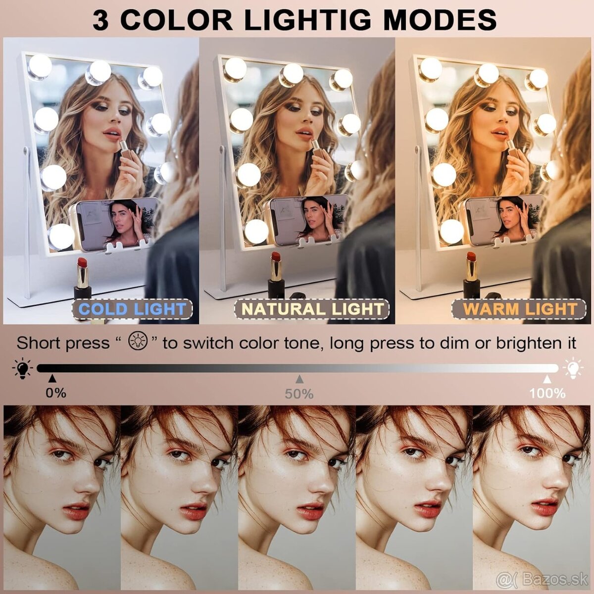 Zrkadlo s reproduktorom a bezdrôtovou nabíjačkou s 9 žiarovk - 4