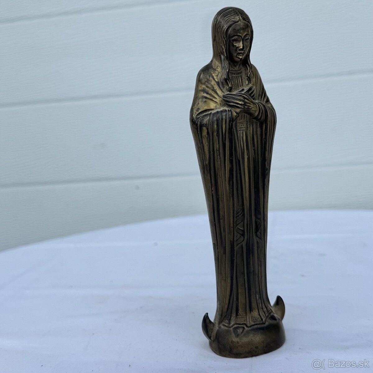 Stará kovová soška Panna Marie v barvě starého zlata - 4