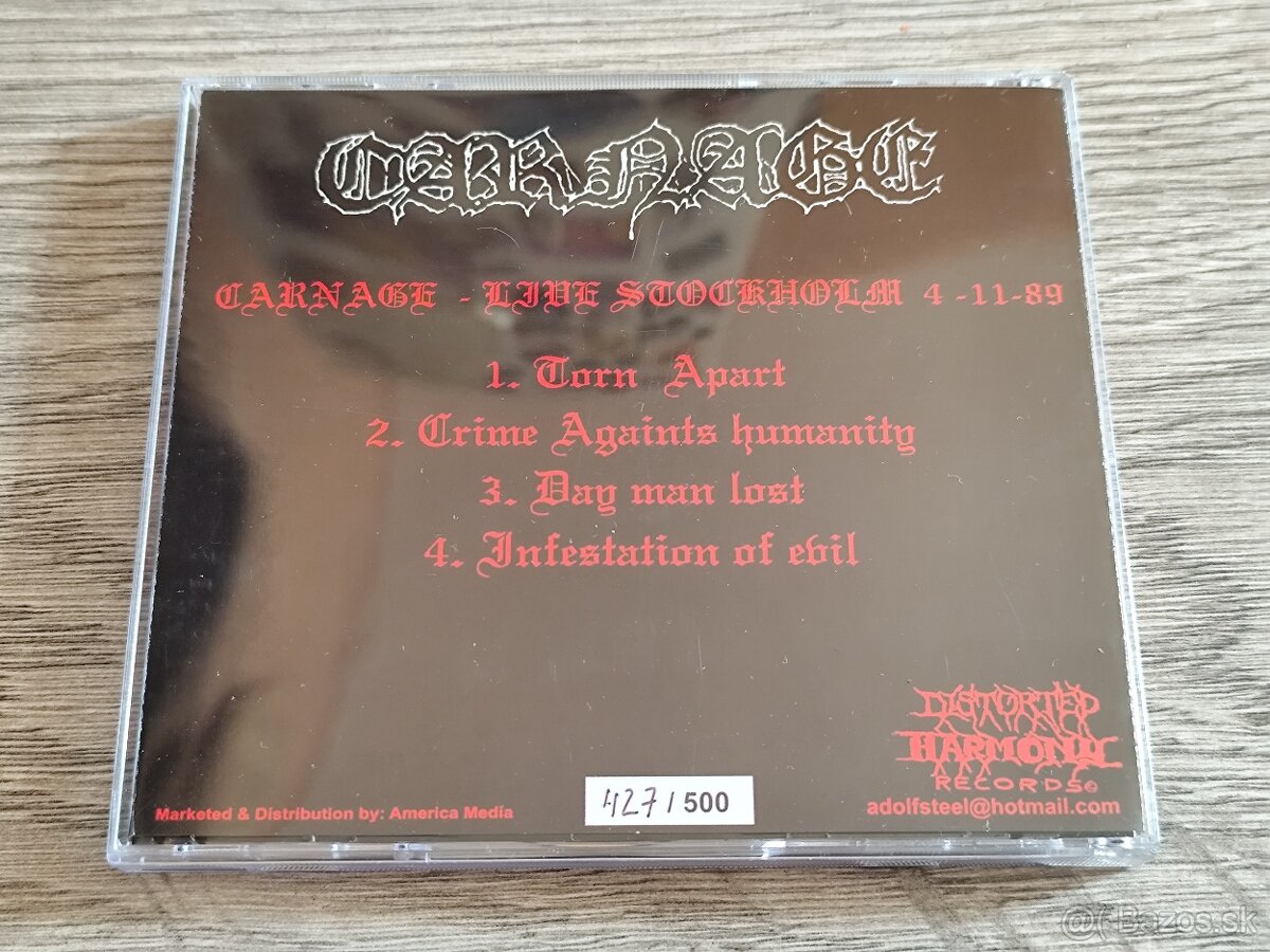 CARNAGE - "Live Stockholm 4-11-89" 2014 live CD-EP -RARITA - 4
