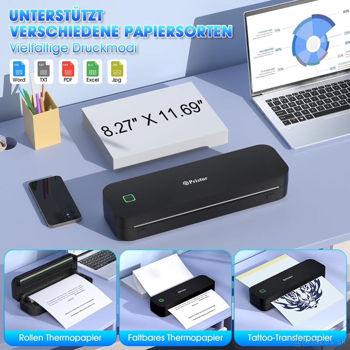 Prenosná termálna tlačiareň Pristar D210 A4 pre iOS/Android - 4