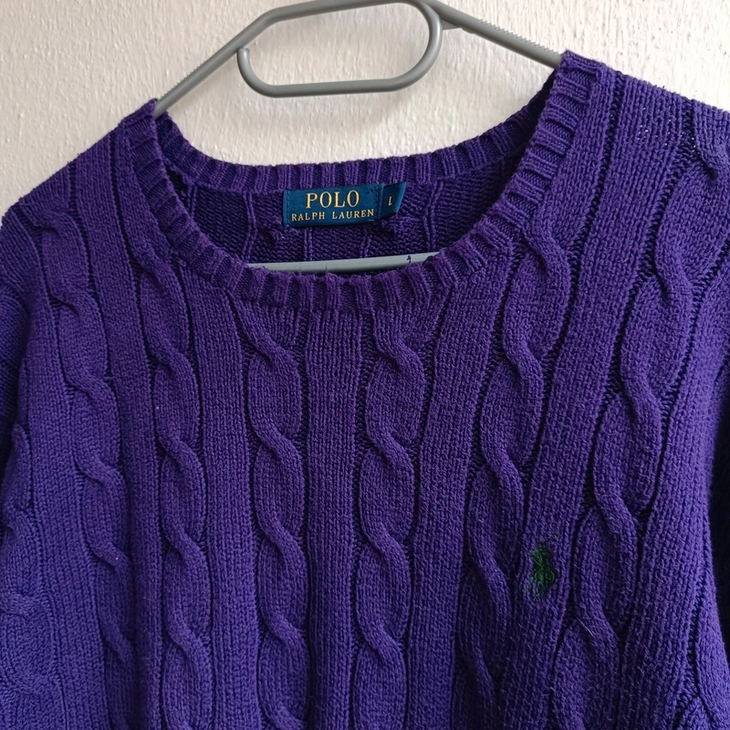 POLO Ralph Lauren fialový pletený sveter cable knit L - 4