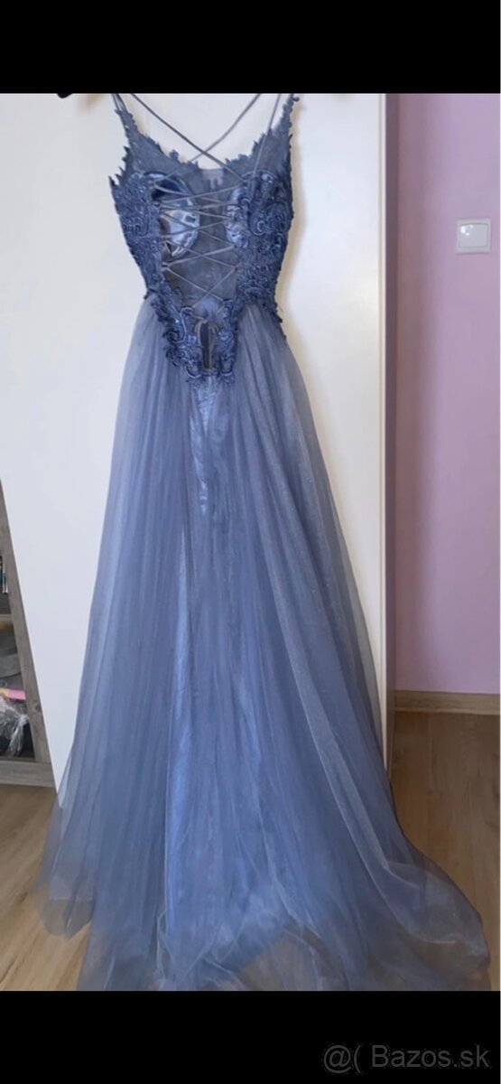 Modré spoločenské šaty - 4