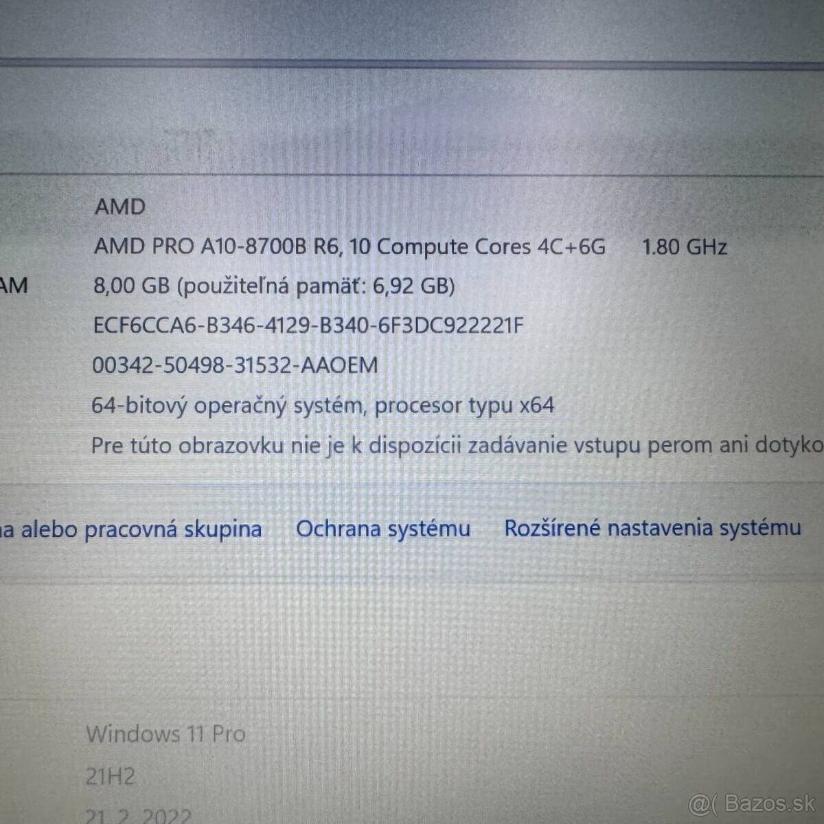 Notebook 14" HP.AMD PRO A10-8700B 4x1,80GHz.8gb ram.SSD 256 - 4