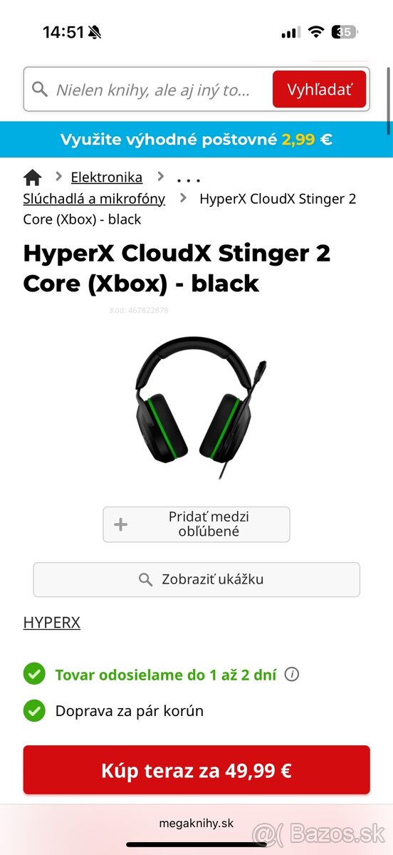 HyperX CloudX Stinger 2 Core slúchadlá - 4