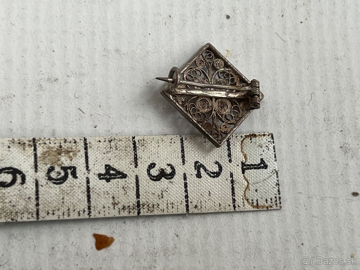 Starozitna strieborna filigrianska brosna - 4