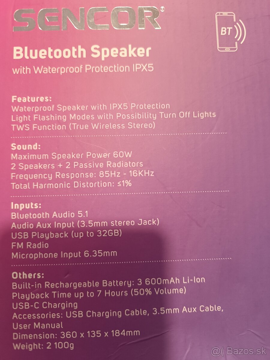 SENCOR Bluetooth reproduktor 60 W IPX5 - 4