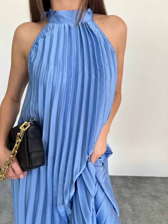 nebovomodré plisovane šaty - 4