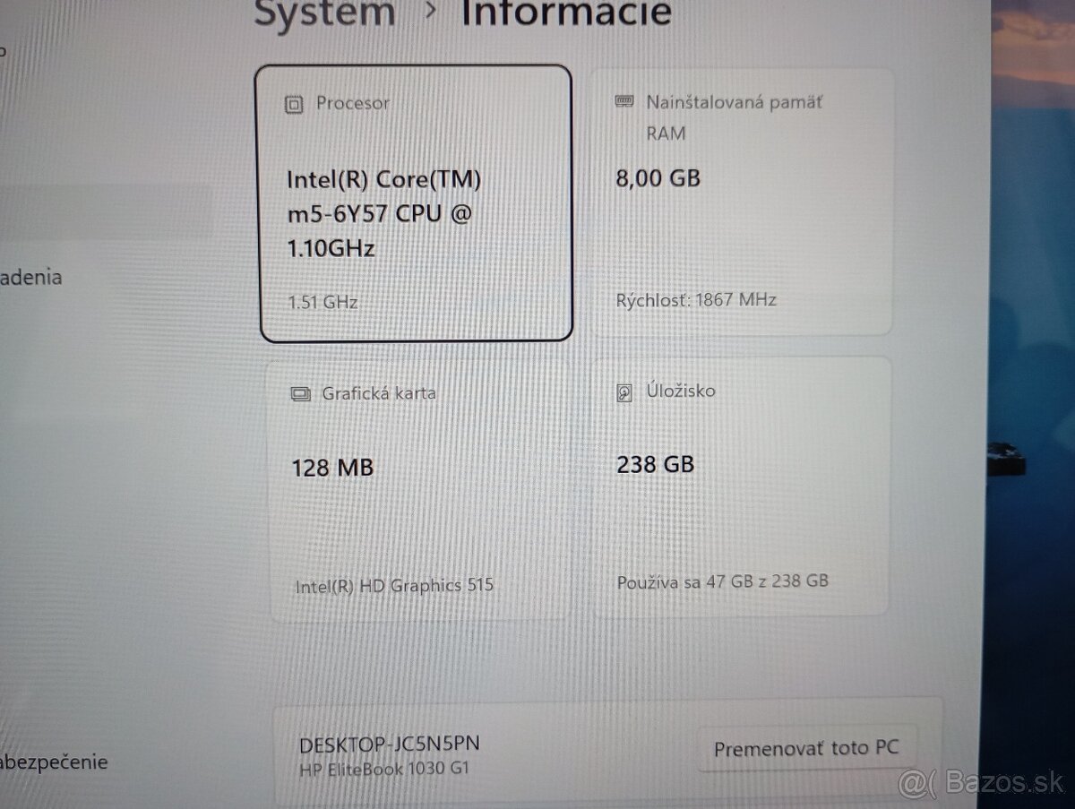 Hp elitebook 1030 G1 , Intel core m5 , 8gb ram , ssd ,Win 11 - 4