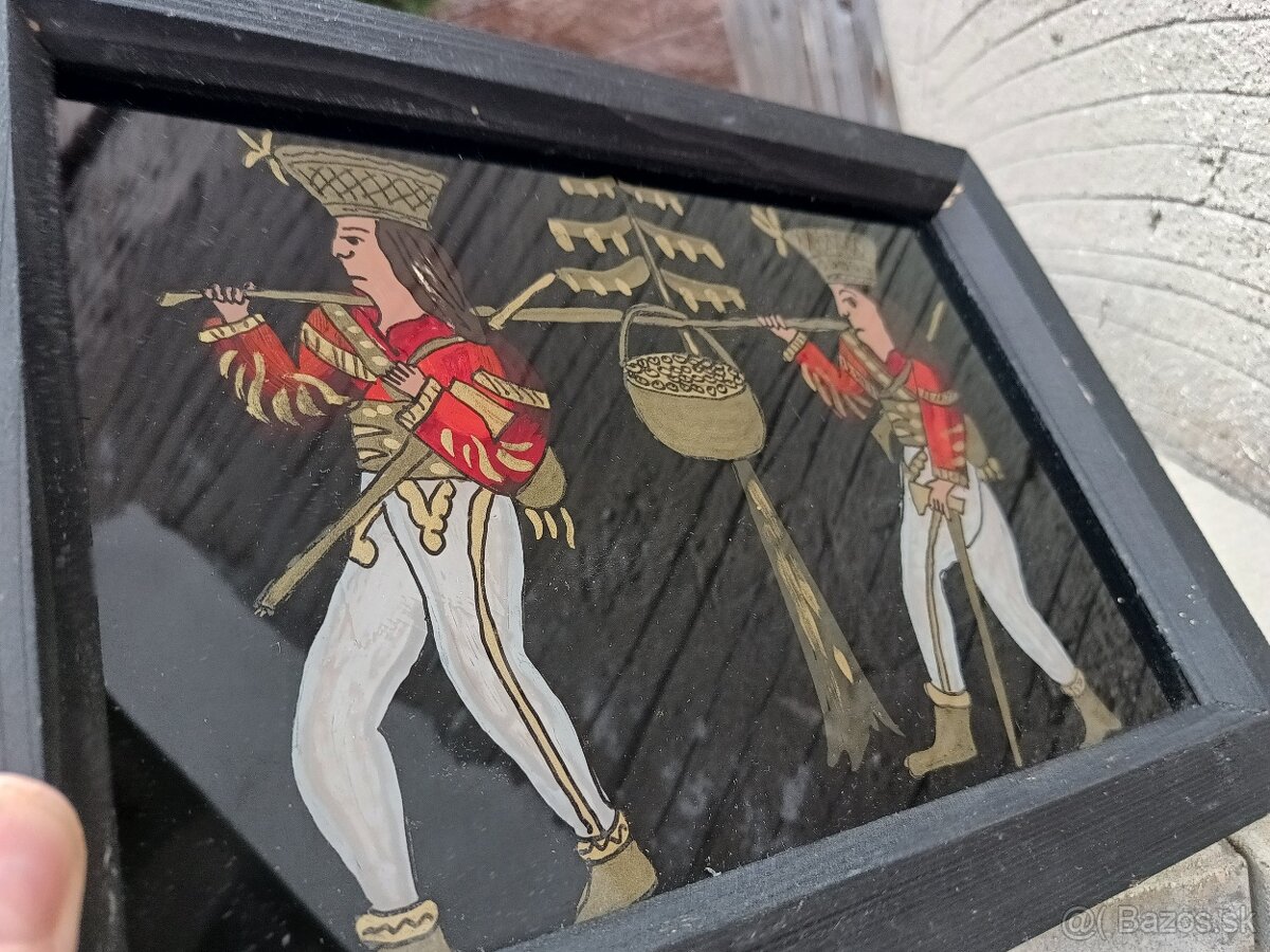 starožitný obraz maľba na skle Zbojníci - 4