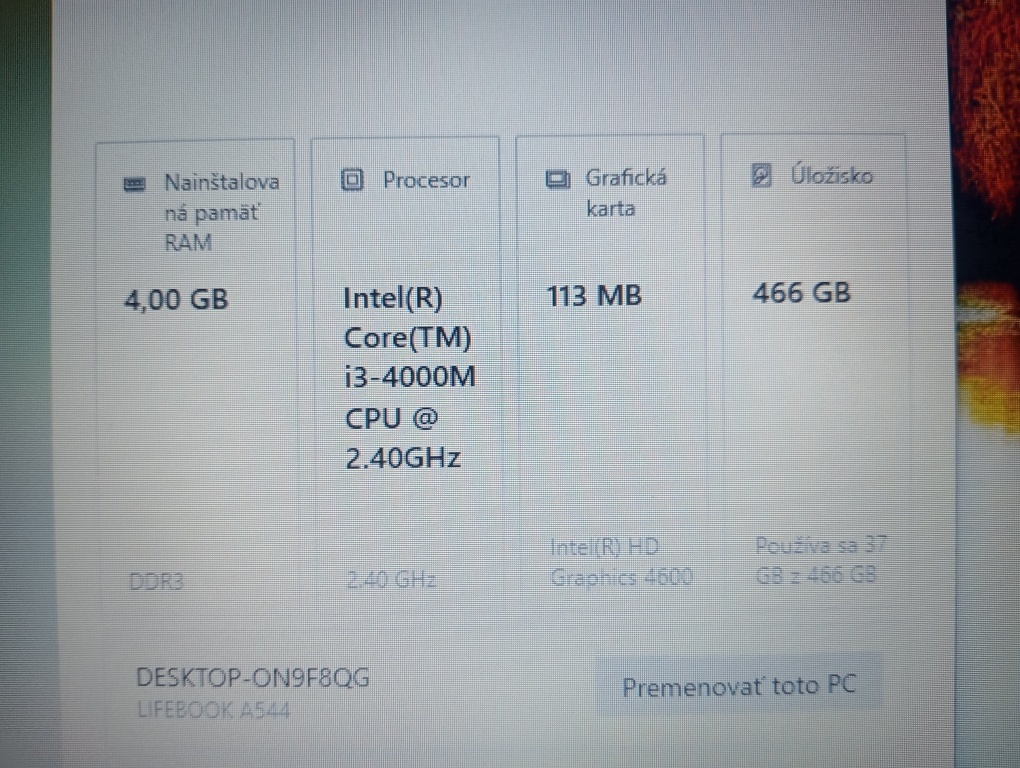 predám Fujitsu Lifebook A544-Intel corei3 -4gb ram -bez bat. - 4