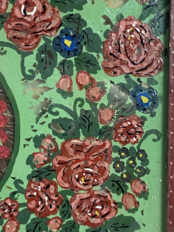 Maľovaný ľudový svadobný obraz zo svadobnými venčekmi - 4