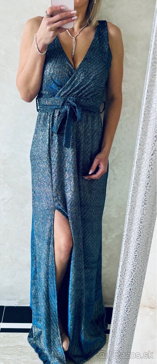 Spoločenské šaty metalic blue - 4