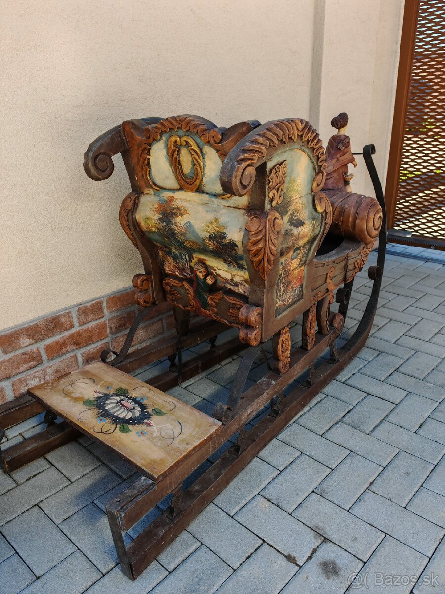 Veľké drevené starožitné sane - 4