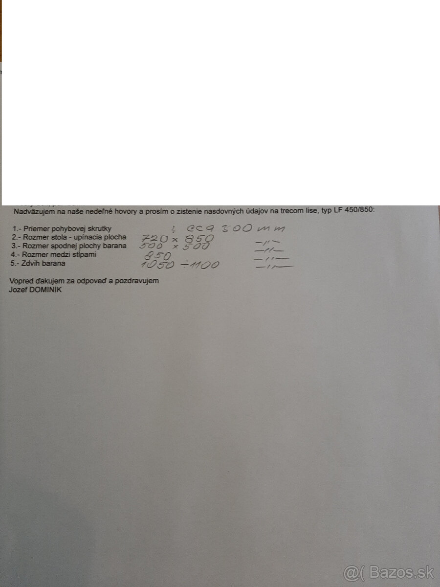 lis vretenovy, typ LF 450 - 850 - 4