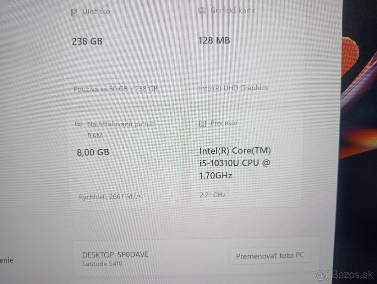 predám Dell Latitude 5410 , Intel i5 . 8gb ram , Win 11 - 4