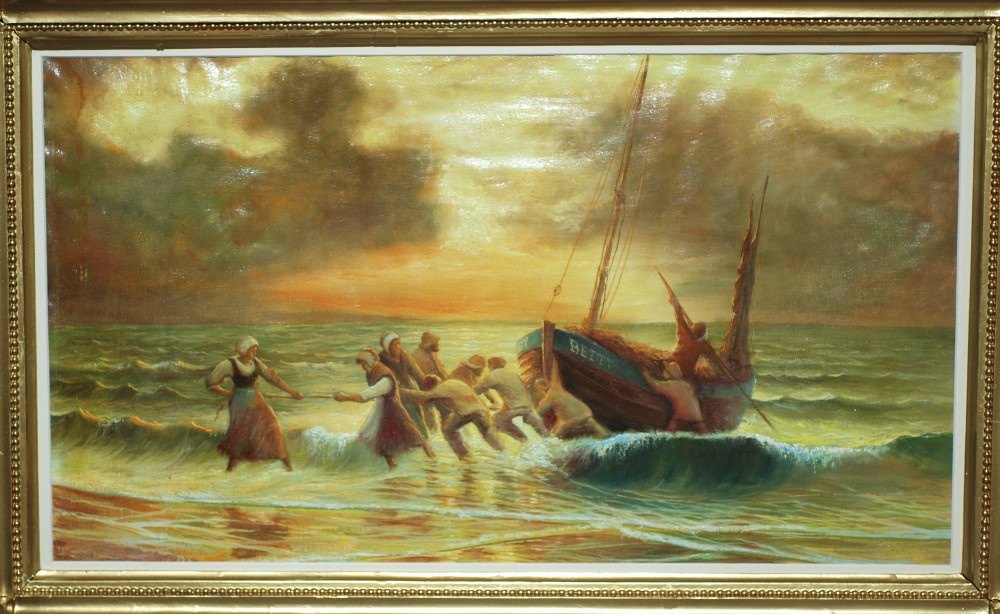 🎨 "Rybári pri západe slnka" - Olejomaľba - 4