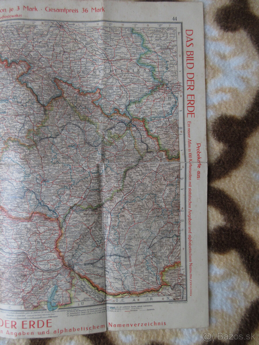 Mapa Československo r. cca 1930, je tam aj časť Slovenska - 4