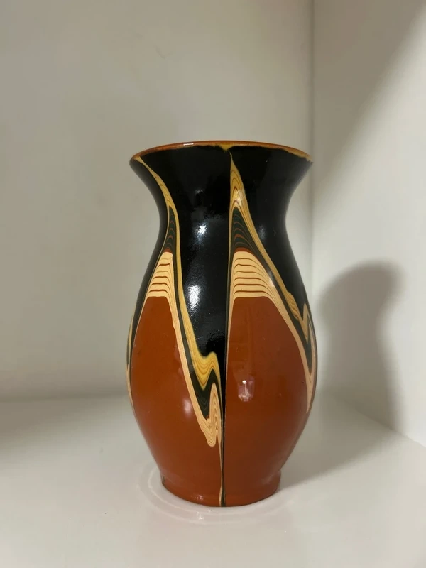 Stará hnedá keramická váza 14cm - 4