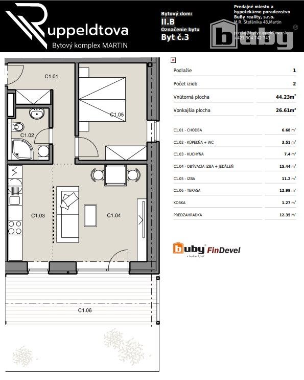 Na predaj posledný 2 izbový byt, č. IIB_3C, v novostavbe, Ma - 4