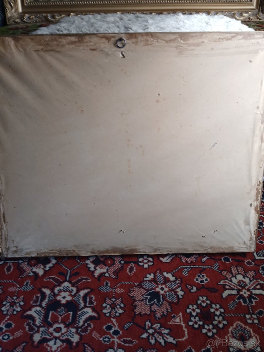 Veľký vyšívaný gobelín v masívnom ráme - 4