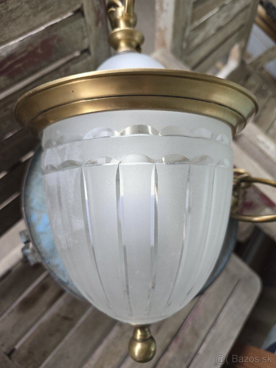 Stropná lampa, z mosadze a z hrubého brúseného skla - 4