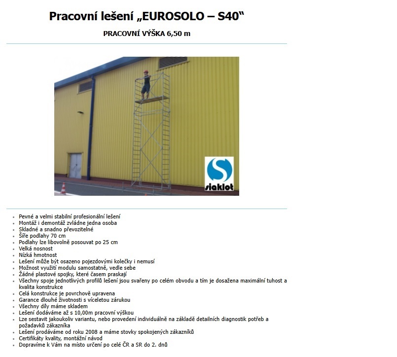 Pracovné veža / lešenie Eurosolo-S40 (pojazdné) – NOVÉ - 4