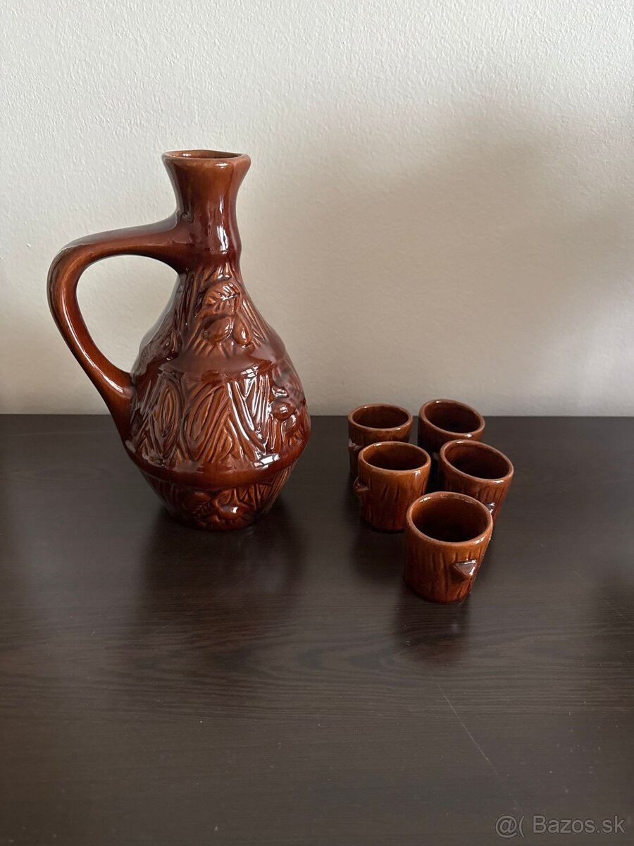 Rustikálna keramická súprava – džbán + 5 pohárikov - 4