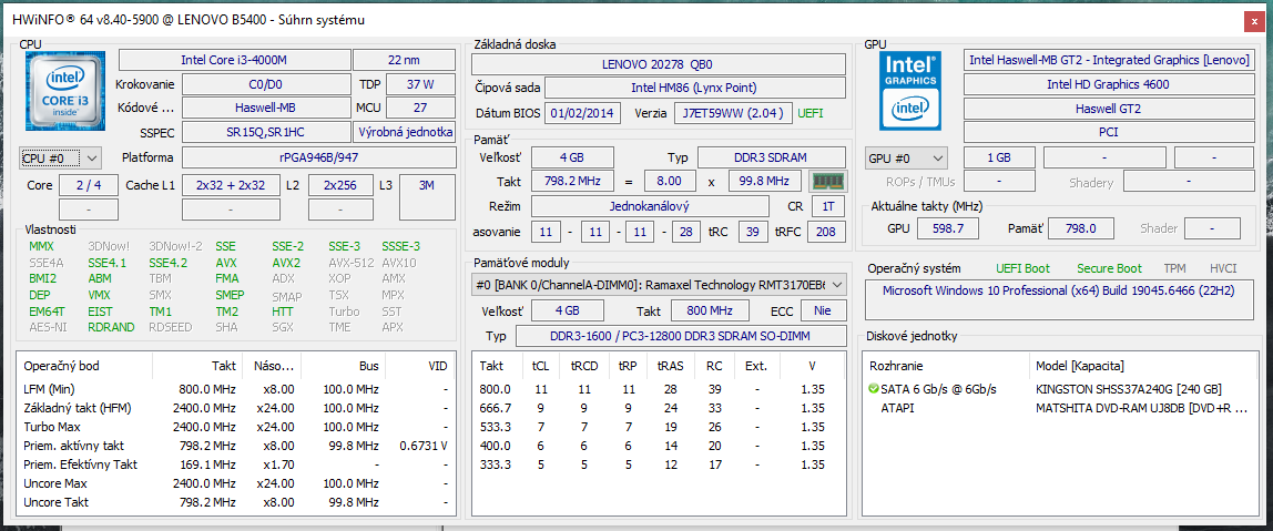 Predám notebook LENOVO IdeaPad B5400 - 15,6" - 4