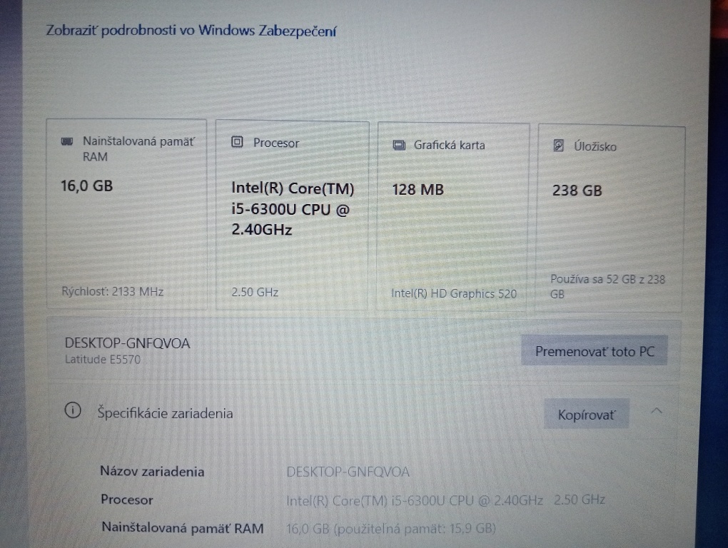 predám Dell Latitude e5570 , Intel core i5 ,16gb ram ,ssd - 4
