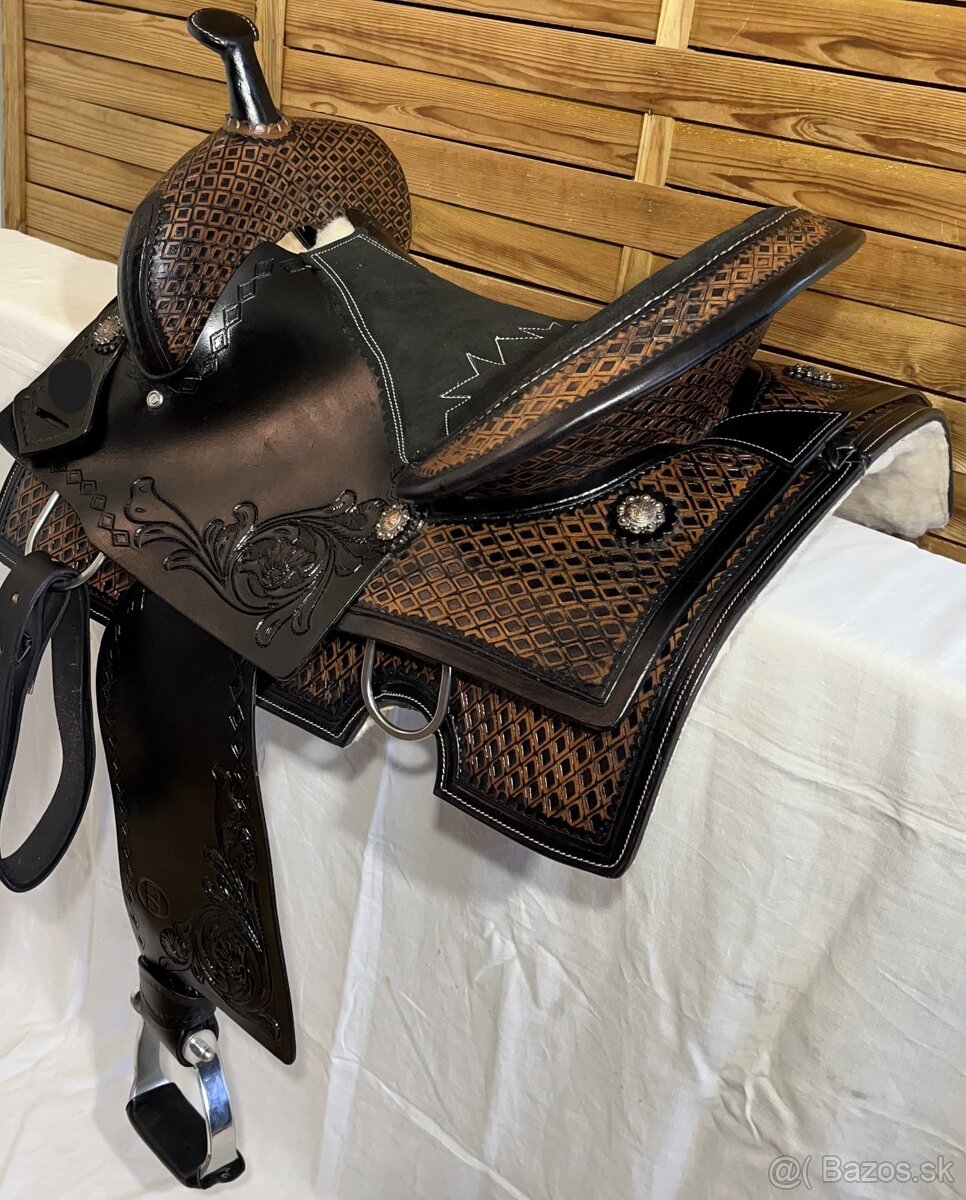 Westernový sedlový komplet 1) černé s hnědou - 4