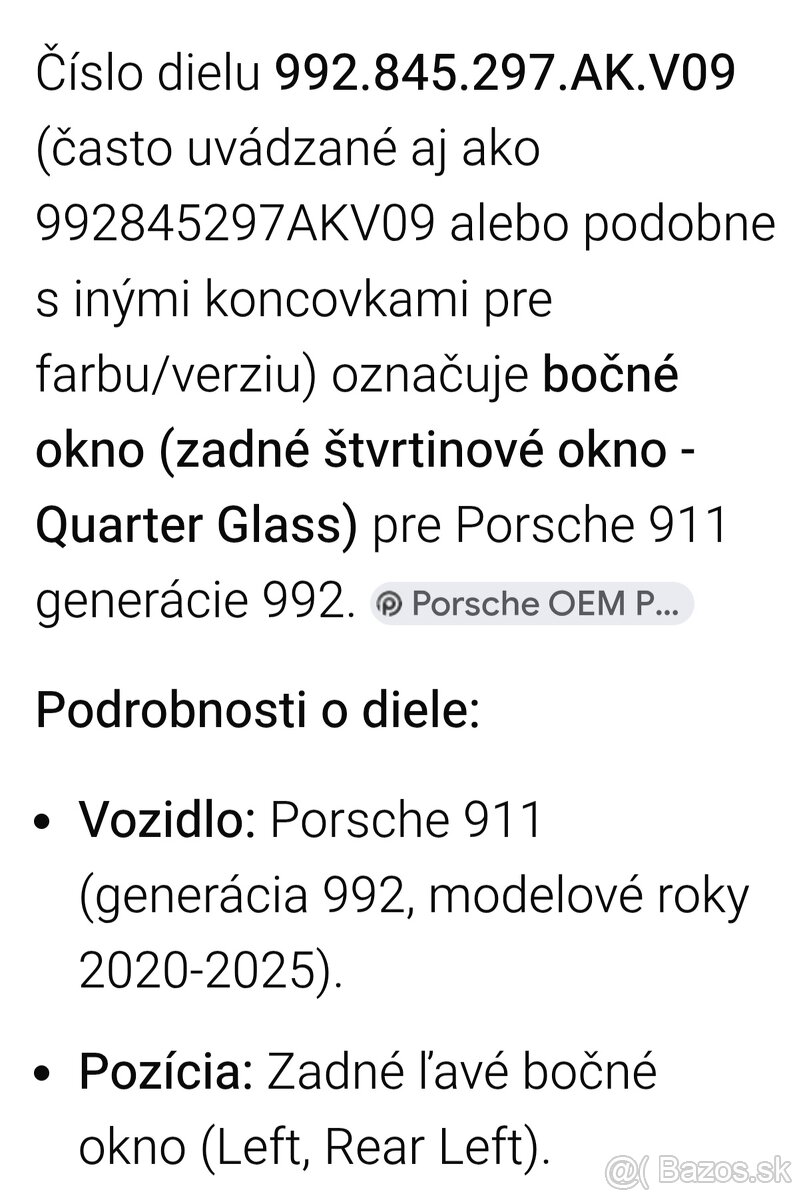 Porsche 911 bočné sklo - 4