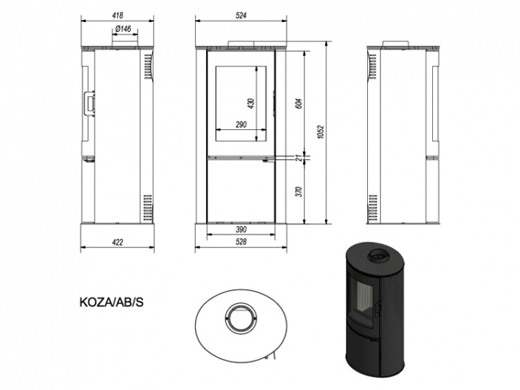 Kachle KOZA/AB/S/DR, oceľ, oblé presklenie - 4