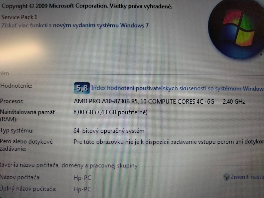 predám notebook HP ELITEBOOK 725 G4 ,WINDOWS 7,bez baterky - 4