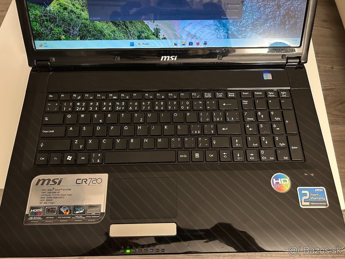 Veľký 17" MSI CR720 s i3-2,53ghz,6gb ram a ssd - 4
