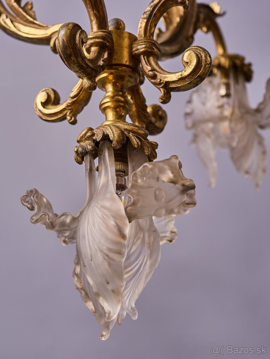 Secesný bronzový luster s kosatcami (iris) - 4