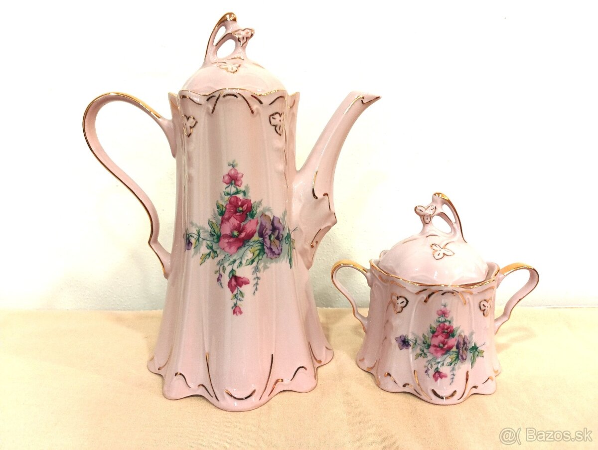 Růžový porcelán - ,,Kompletní "čajová souprava - 4