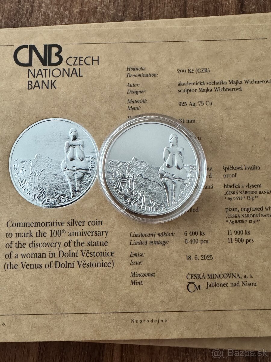 Strieborná minca 200 Kč (2025) proof - Věstonická Venuša - 4