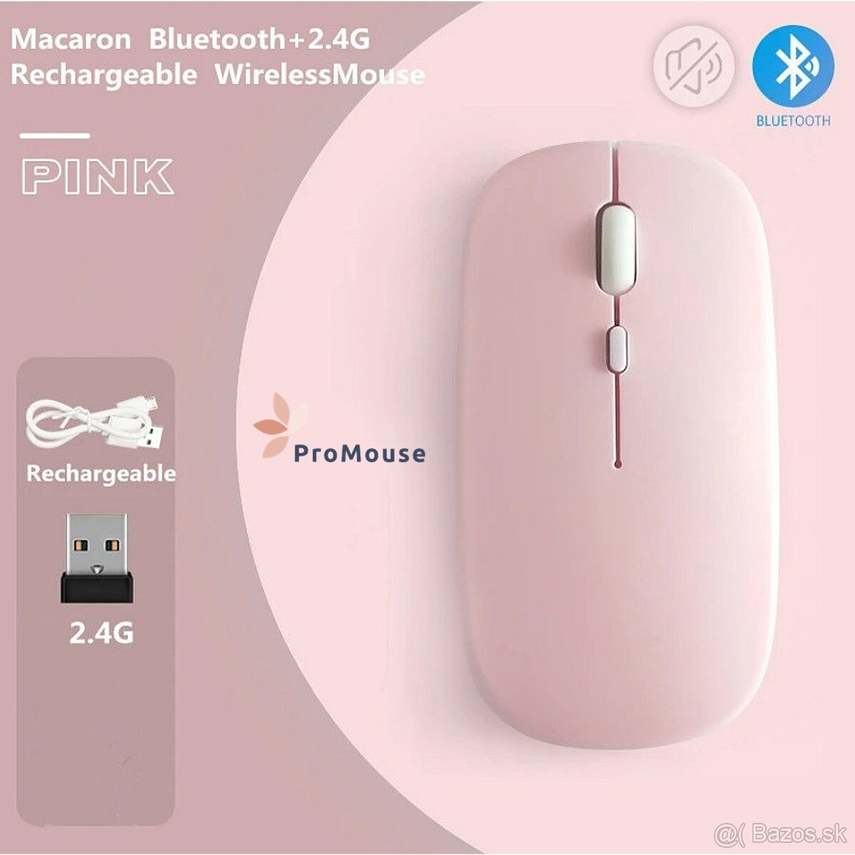 Bezdrôtová nabíjateľná bluetooth myš - ružová - 4