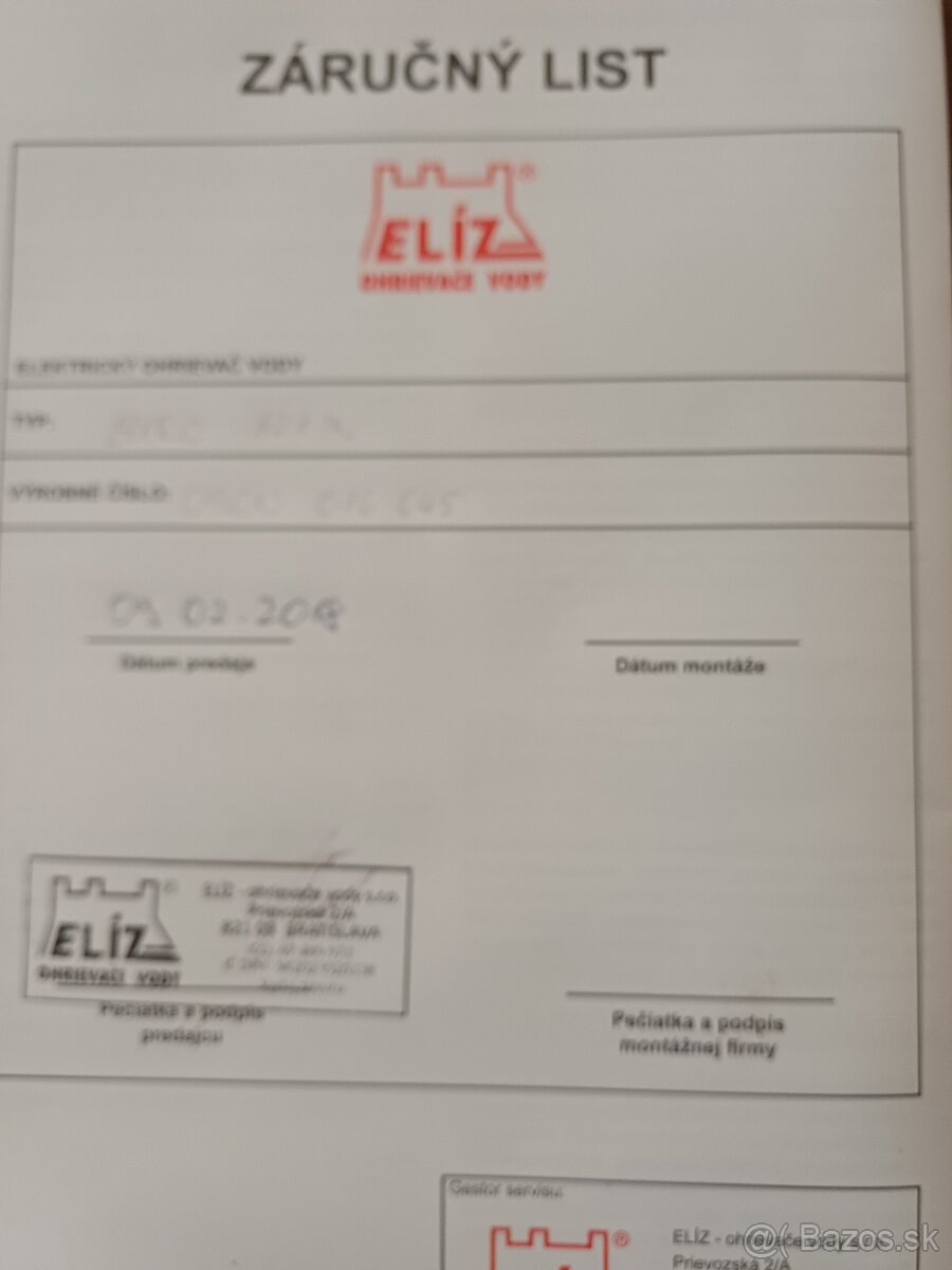 Elektrický ohrievač vody Eliz - 4