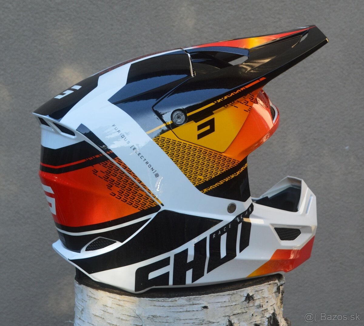 shot enduro biela oranžová červená helma prilba okuliare - 4