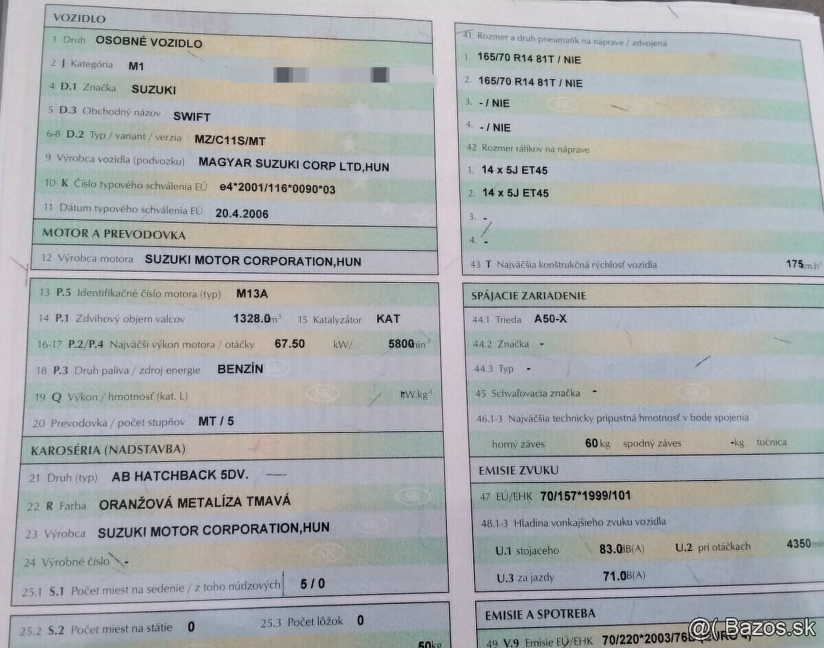 Suzuki SWIFT 1.3 2008 predám MOTOR M13A, DVERE, riadenie a i - 4