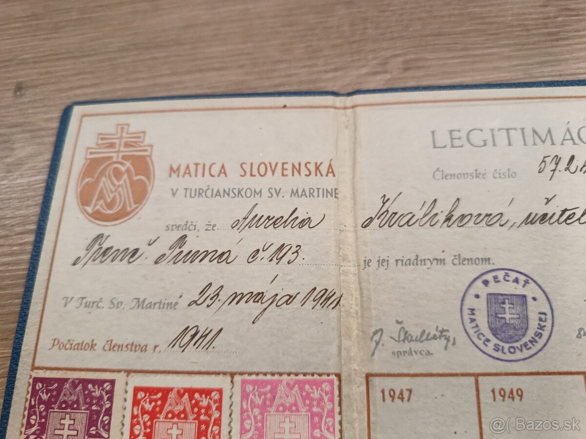 Legitimácia Matica Slovenská 1941, Trenčianska Turná - 4