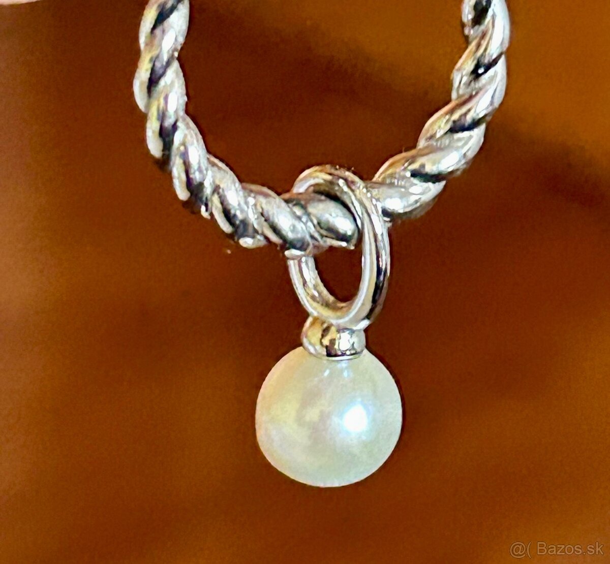 STRIEBORNÉ NÁUŠNICE s perlovým príveskom - 4