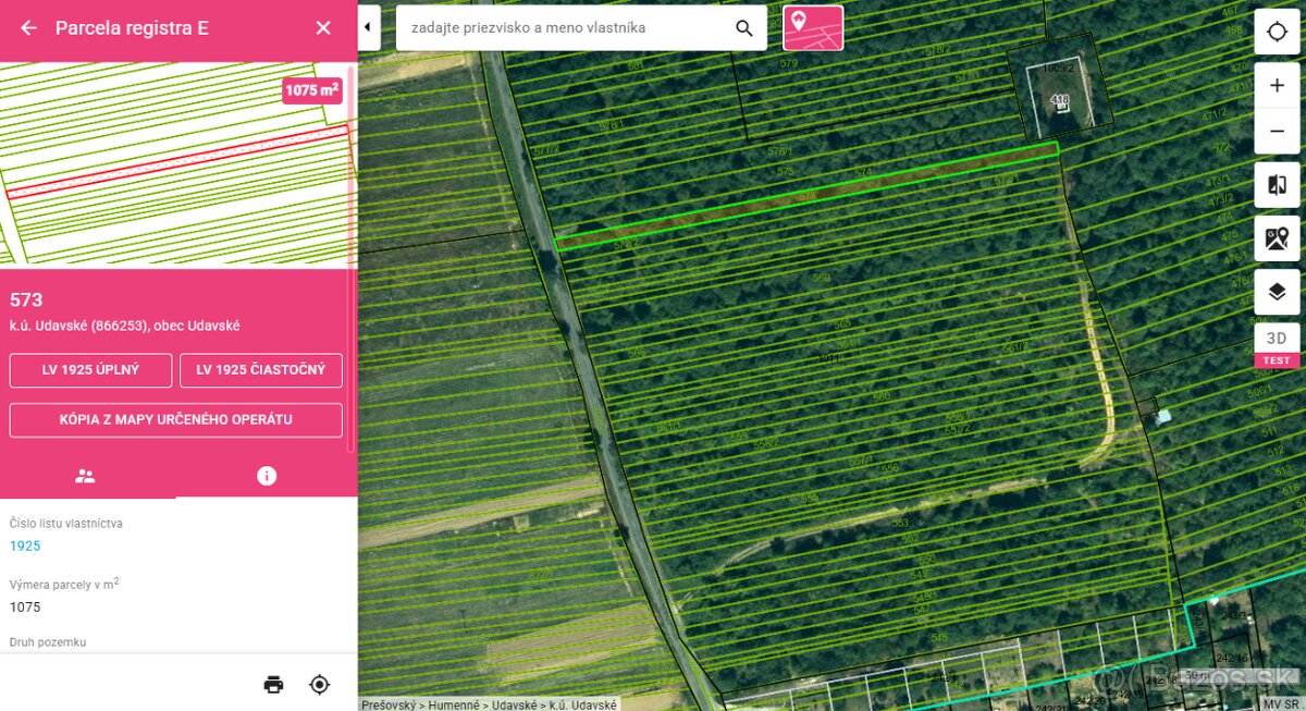 Orná pôda 3 769 m2 v k.ú. Udavské; vlastnícky podiel 1/1 - 4