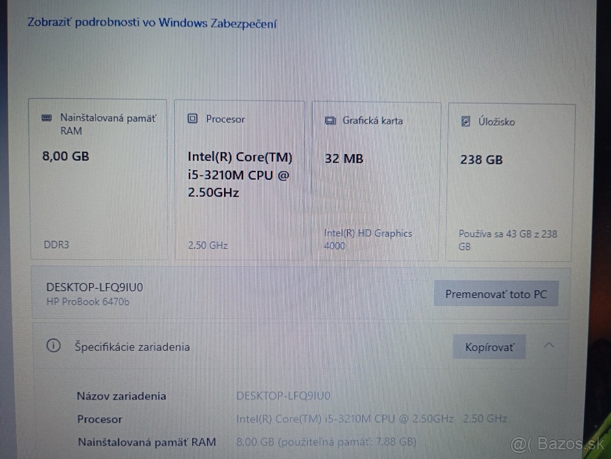 predám Hp probook 6470b , Intel i5 , 8gb ram , ssd - 4