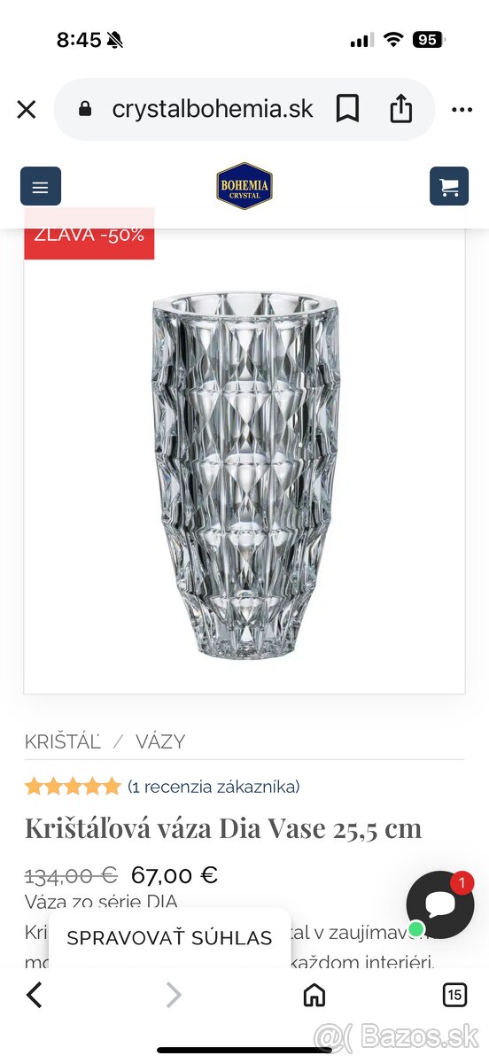 Bohemia Cristal, váza, nepouzita, nepoškodená v pôvodnej kra - 4