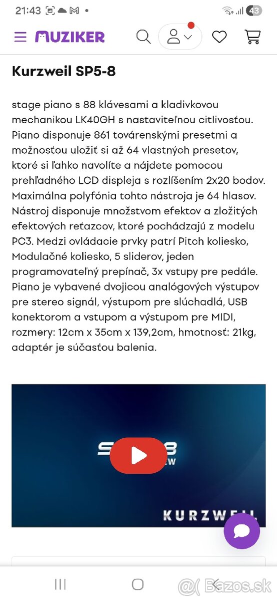 Kláves kurzweil sp5-8 - 4