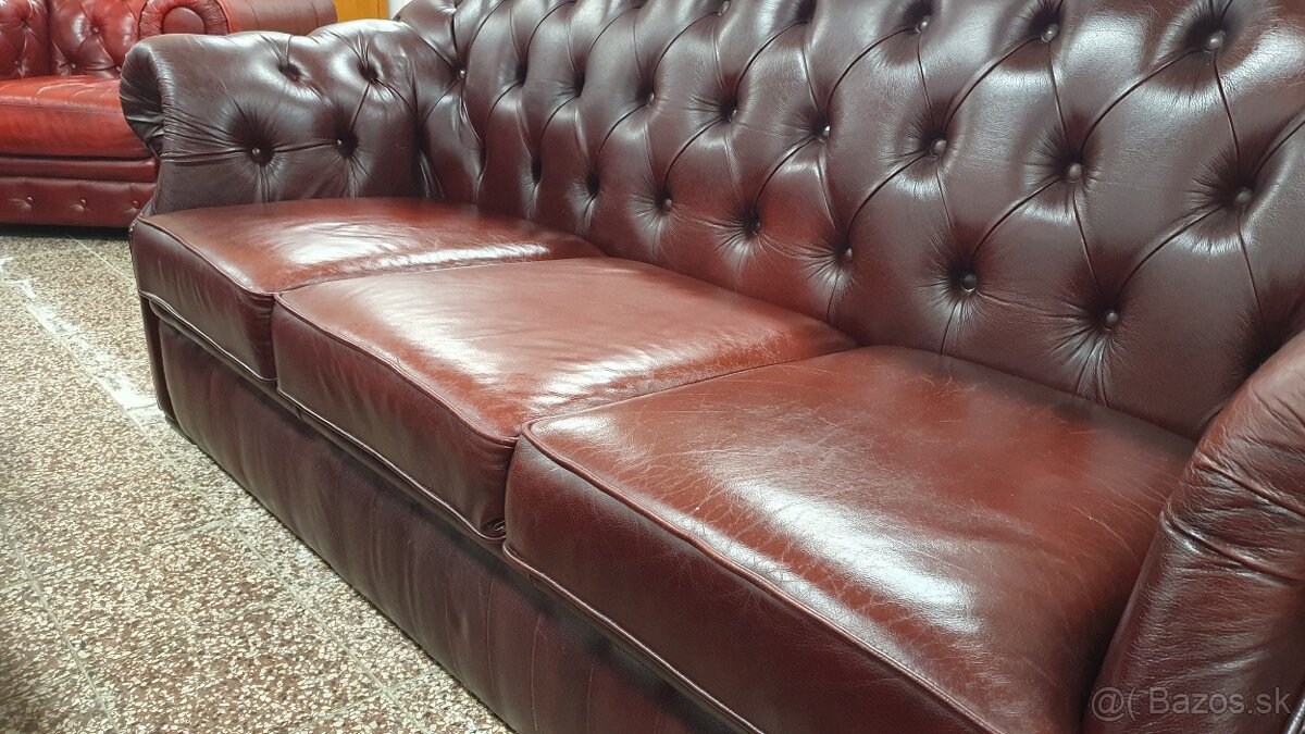 Chesterfield štýl,kožená sedačka 3+1,ZĽACNENÁ - 4